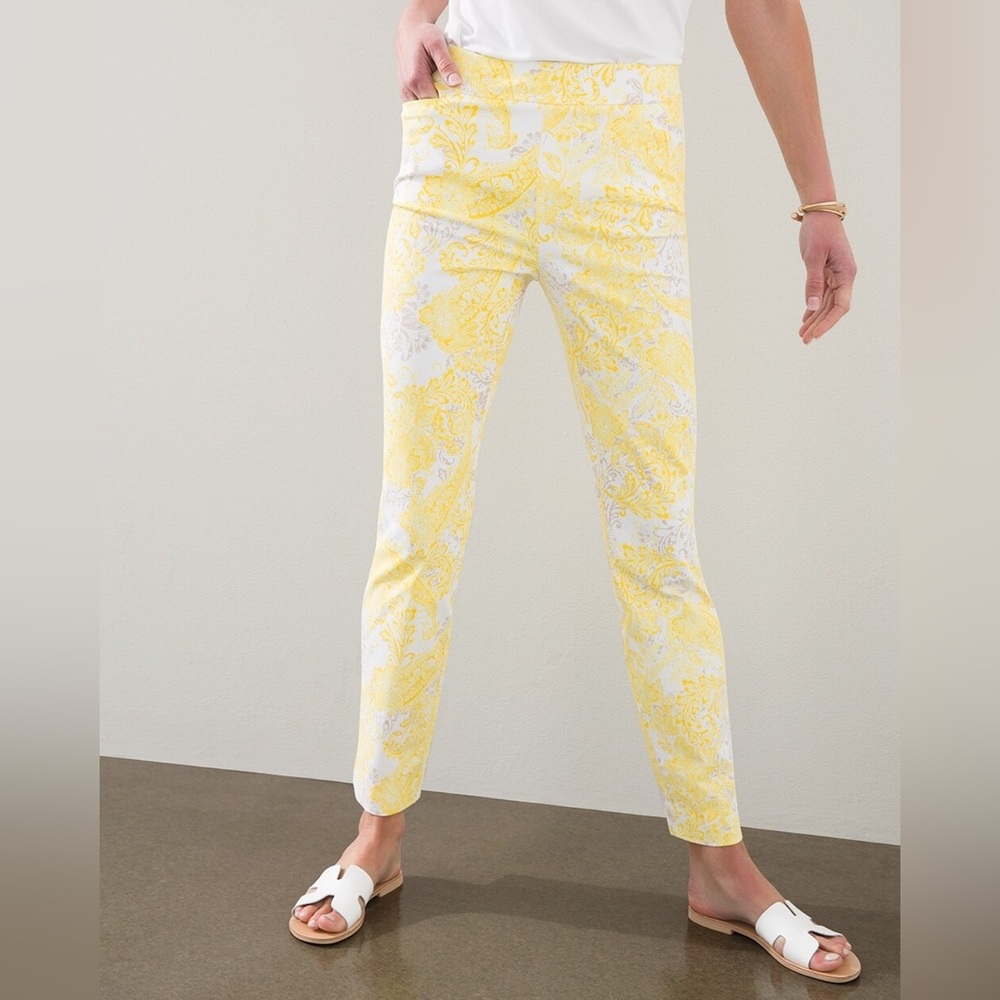 Yellow Floral-Print Slim Ankle Pants